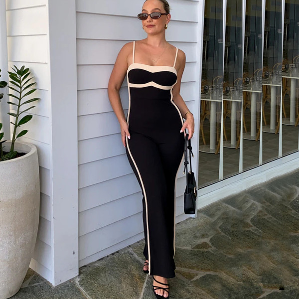 Color blocking slim fit camisole jumpsuit