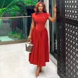 Round neck waist high waisted fishbone A-line dress