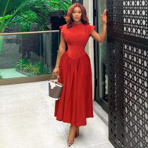 Round neck waist high waisted fishbone A-line dress Round neck waist high waisted fishbone A-line dress