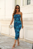 Printed double-layer sexy side slit dress