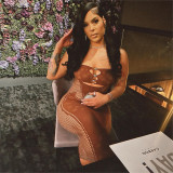 Solid color strapless slim fit sexy backless integrated knitted dress