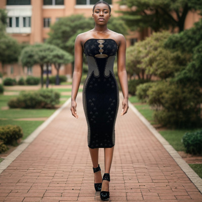 Solid color strapless slim fit sexy backless integrated knitted dress