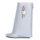 Poe Heel Round Head Leather High Heel Zipper Short Boots