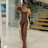Hollow vest tassel decorative jumpsuit pants