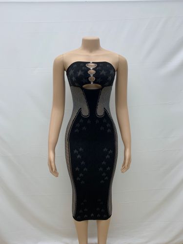 Solid color strapless slim fit sexy backless integrated knitted dress