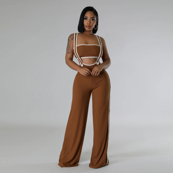 Loose camisole jumpsuit paired with strapless top