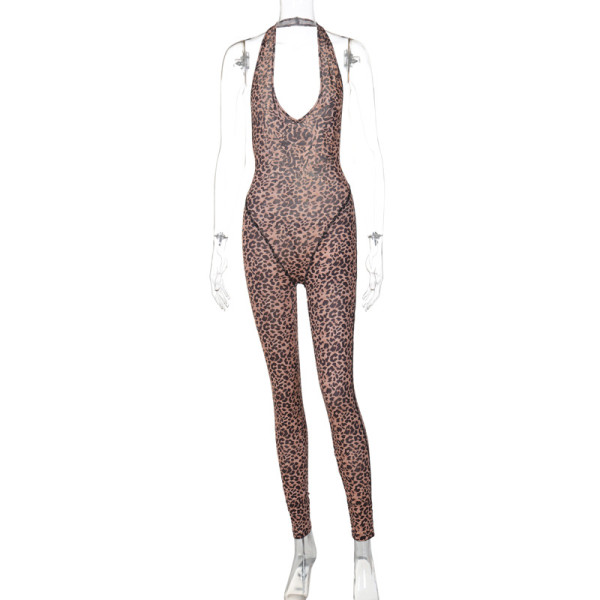 V-neck backless slim fit hanging neck jumpsuit