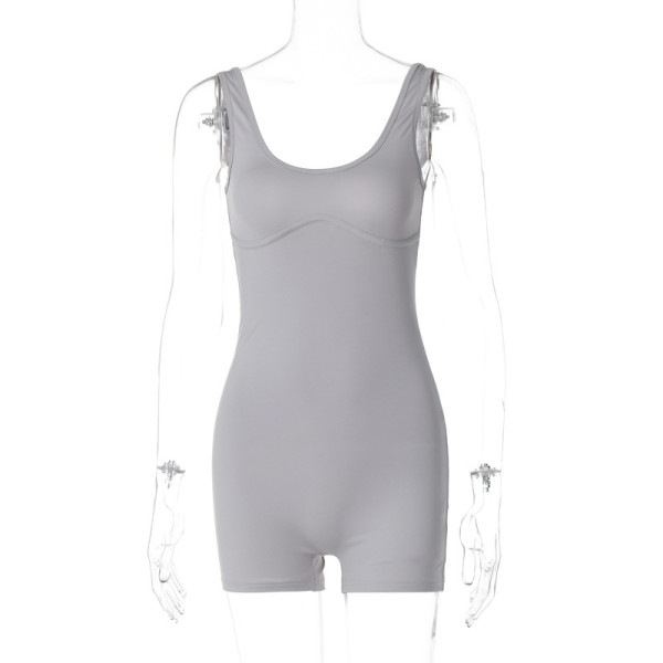 Slim fit U-neck shoulder strap jumpsuit