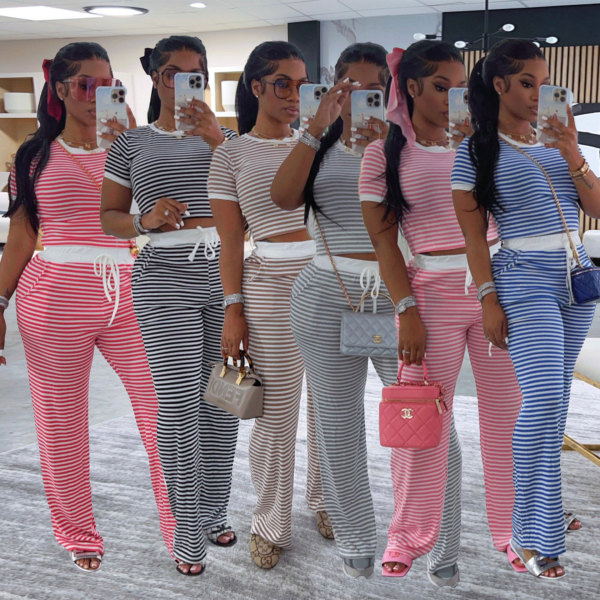 Multi color striped two-piece set