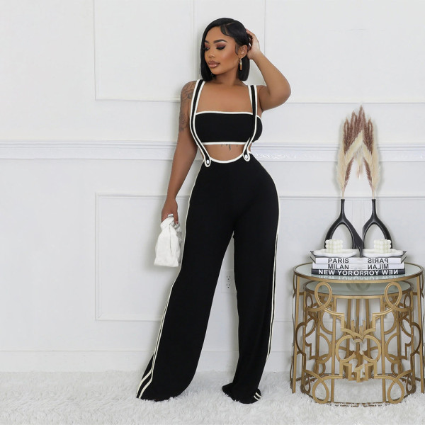 Loose camisole jumpsuit paired with strapless top