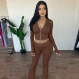 Zipper long sleeved hooded top speaker pants set