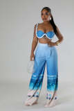 Slim fit positioning printed pants two-piece set