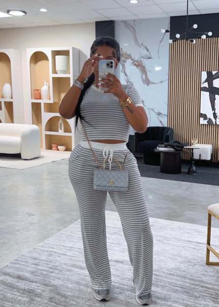 Multi color striped two-piece set