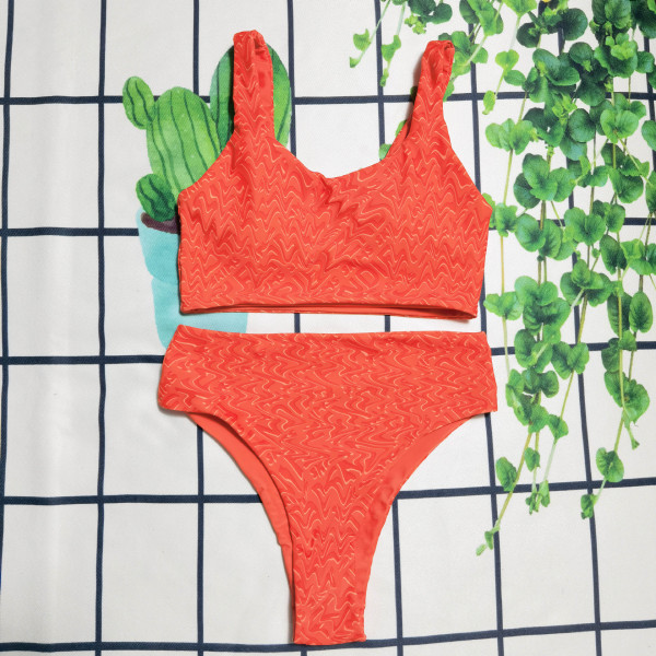 Solid color letter printed split women's swimwear