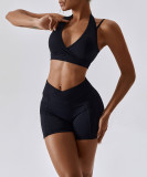 Hanging neck bra shorts sports set
