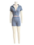 Lapel deep V short sleeved cotton thread wash set