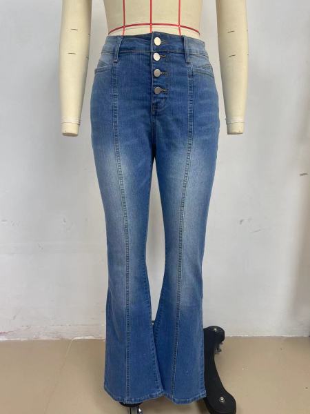 Washed micro horn denim pants