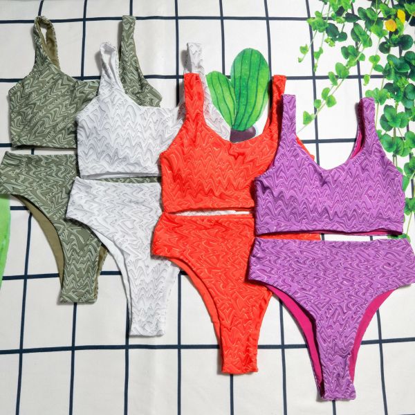 Solid color letter printed split women's swimwear