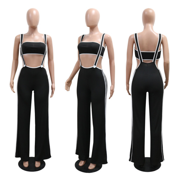 Loose camisole jumpsuit paired with strapless top