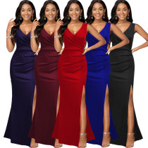 V-neck slit women's dress V-neck slit women's dress