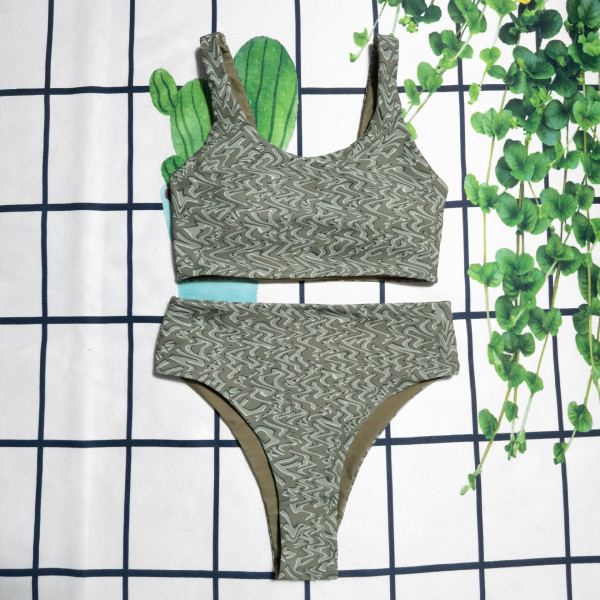 Solid color letter printed split women's swimwear
