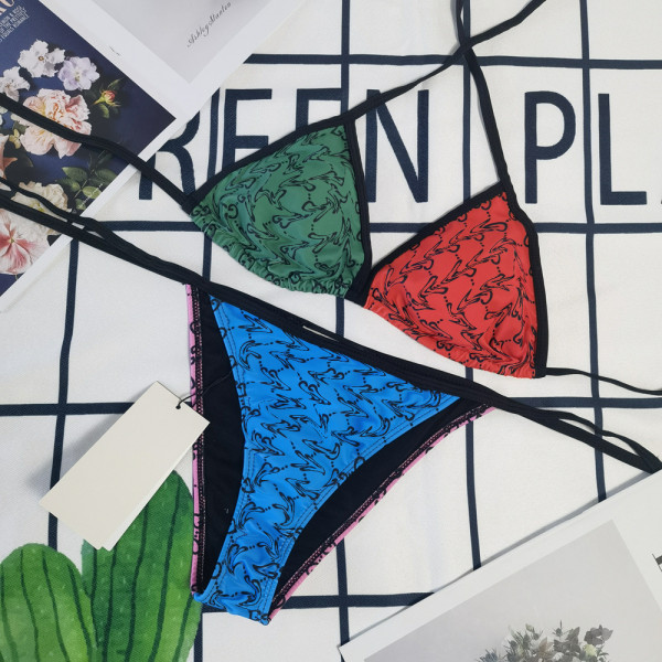 Alphabet printed swimsuit with triangular strap and bikini swimsuit