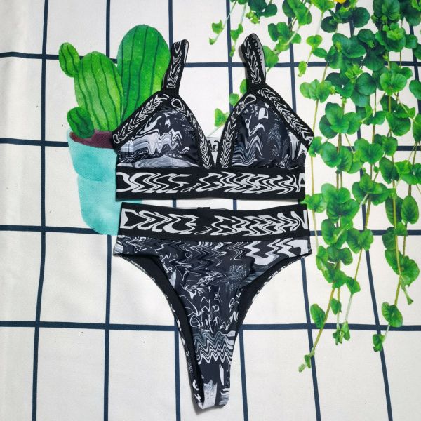 High waisted split letter bikini women's swimsuit
