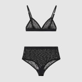 Mesh letter embroidery with transparent lace jumpsuit