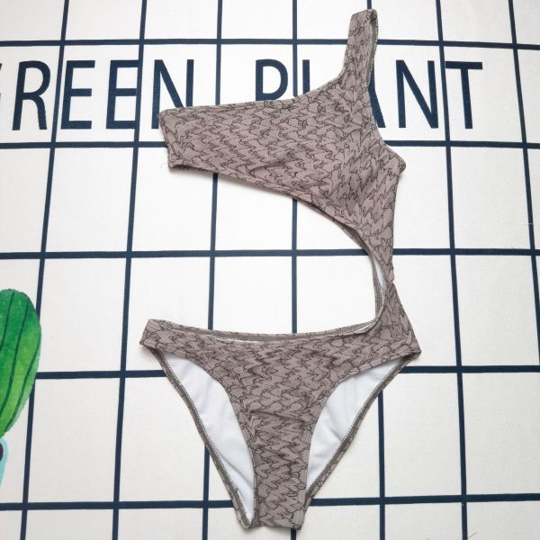 One piece shoulder letter printed women's swimsuit