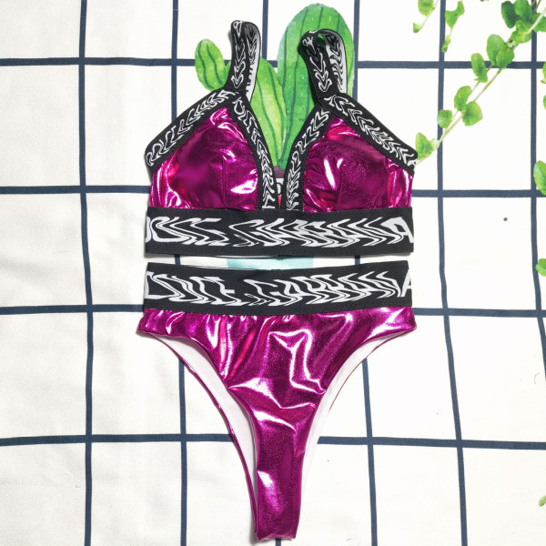 High waisted split letter bikini women's swimsuit