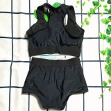 Split Bikini Solid High Waist Women's Swimsuit