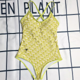 Letter printed one piece backless women's swimsuit