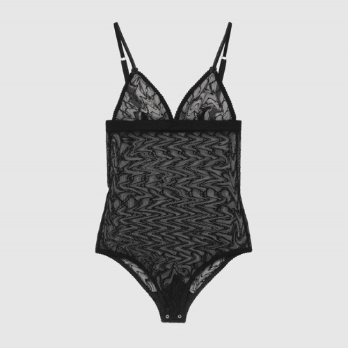 Mesh letter embroidery with transparent lace split swimsuit