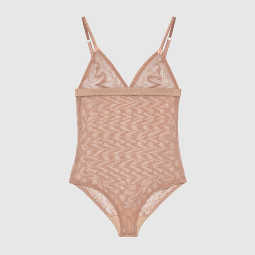 Mesh letter embroidery with transparent lace split swimsuit