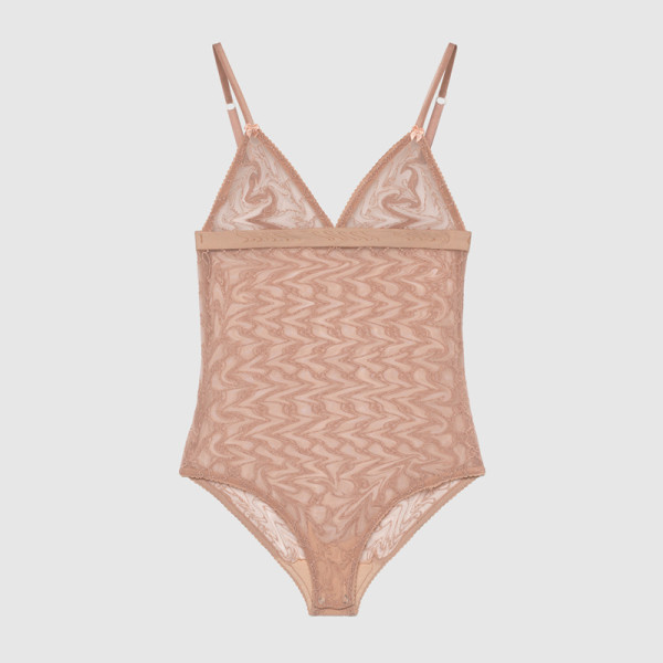 Mesh letter embroidery with transparent lace split swimsuit