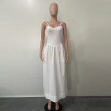 Open back U-neck strap long skirt
