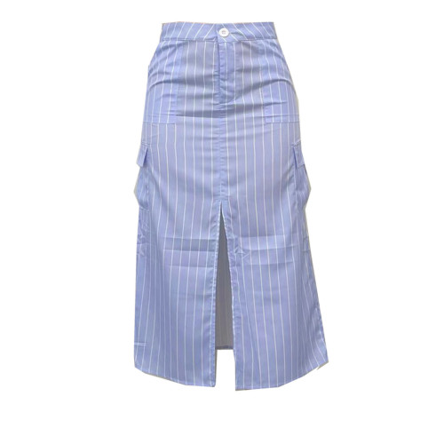 High waisted striped slit work dress