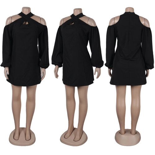 Hollow Off Shoulder Cross Collar Short Dress