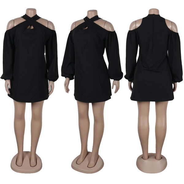 Hollow Off Shoulder Cross Collar Short Dress