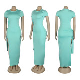Hollow elastic tight fitting split strap mid length skirt two-piece set