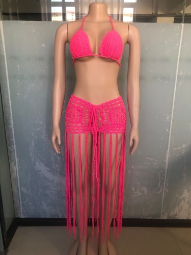 Tassel woven solid color tassel beach skirt