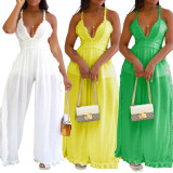Wood ear edge suspender jumpsuit