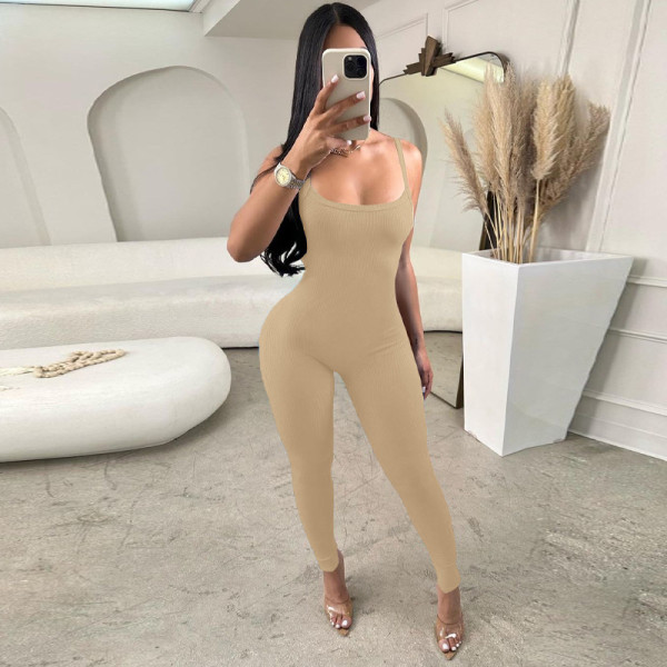 Open back slim fit solid color camisole jumpsuit