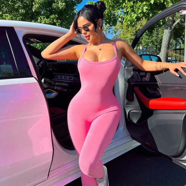 Open back slim fit solid color camisole jumpsuit