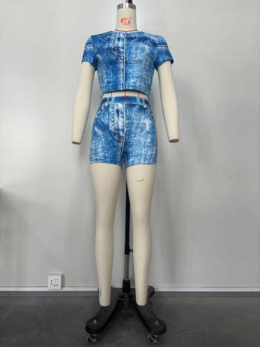 Imitation denim printed casual suit
