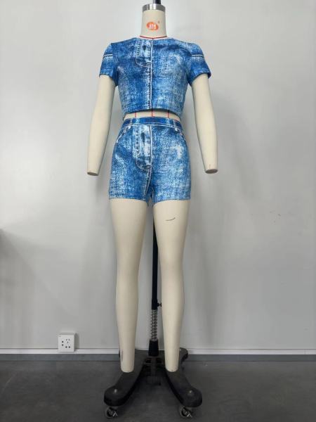Imitation denim printed casual suit