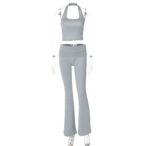 Hanging neck, backless small vest, slim fit pants set