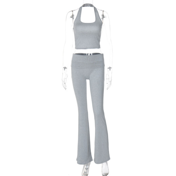 Hanging neck, backless small vest, slim fit pants set