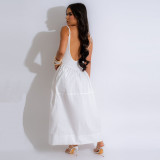 Open back U-neck strap long skirt