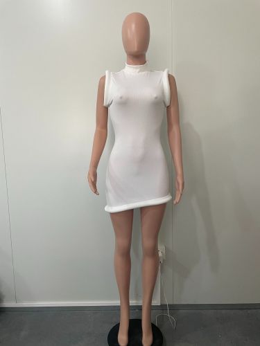 Round necked sleeveless slim fitting irregular dress